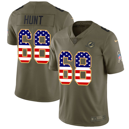 Miami Dolphins #68 Robert Hunt Olive USA Flag Men Stitched NFL Limited 2017 Salute To Service Jersey